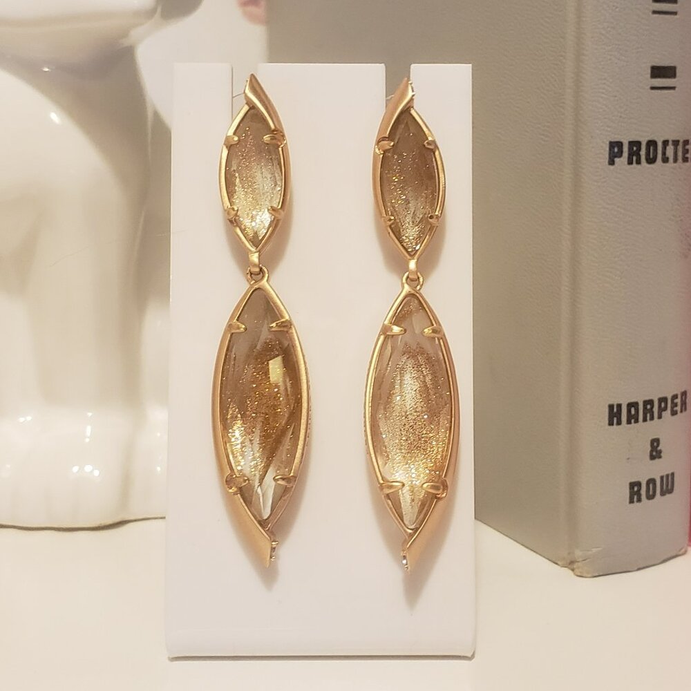Kendra Scott Rose Gold Double Maisey Drop Earrings (Peach with Gold Flecks)